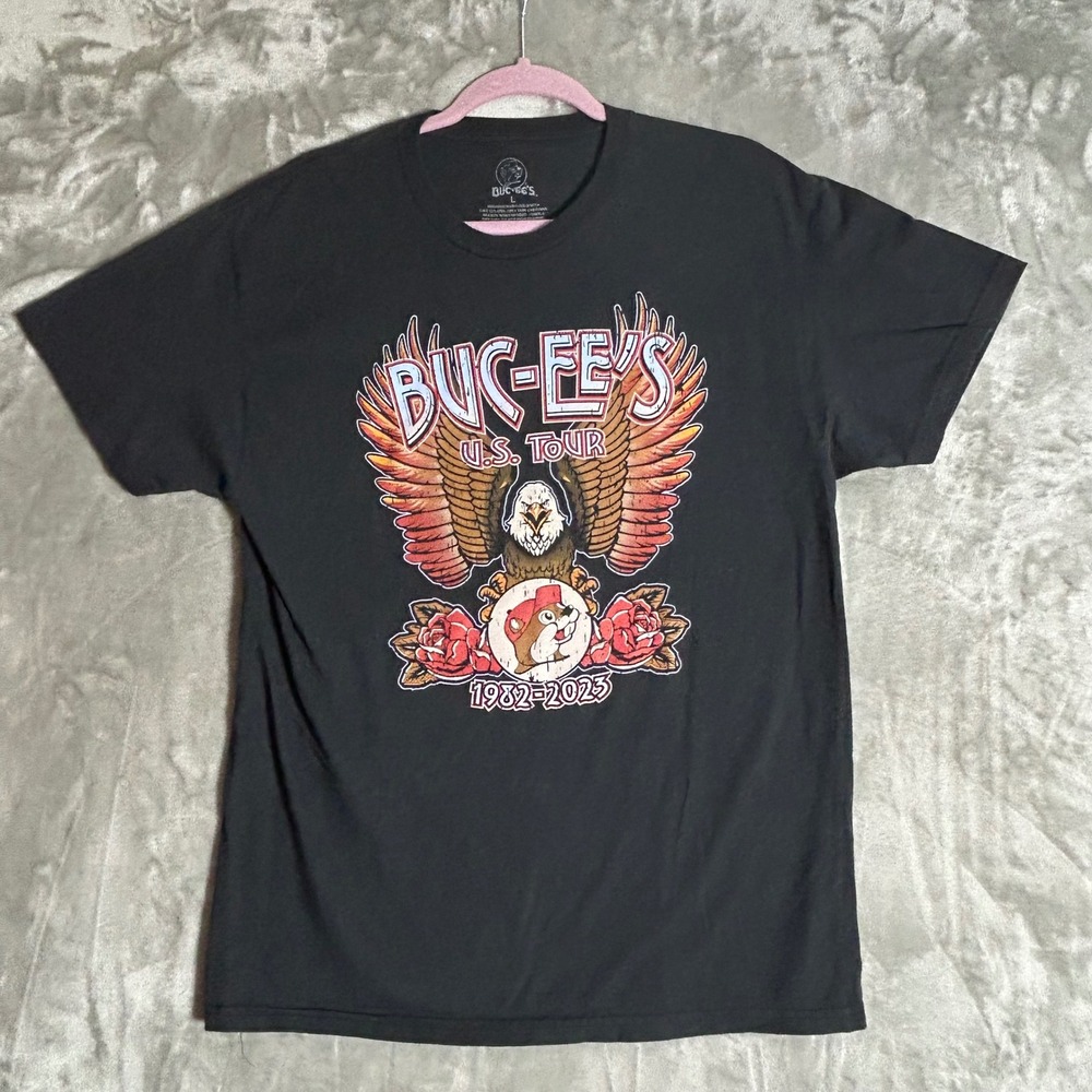 Buc-ee's U.S. Tour 1982-2023 Black Graphic T-Shirt Mens Large Eagle Roses